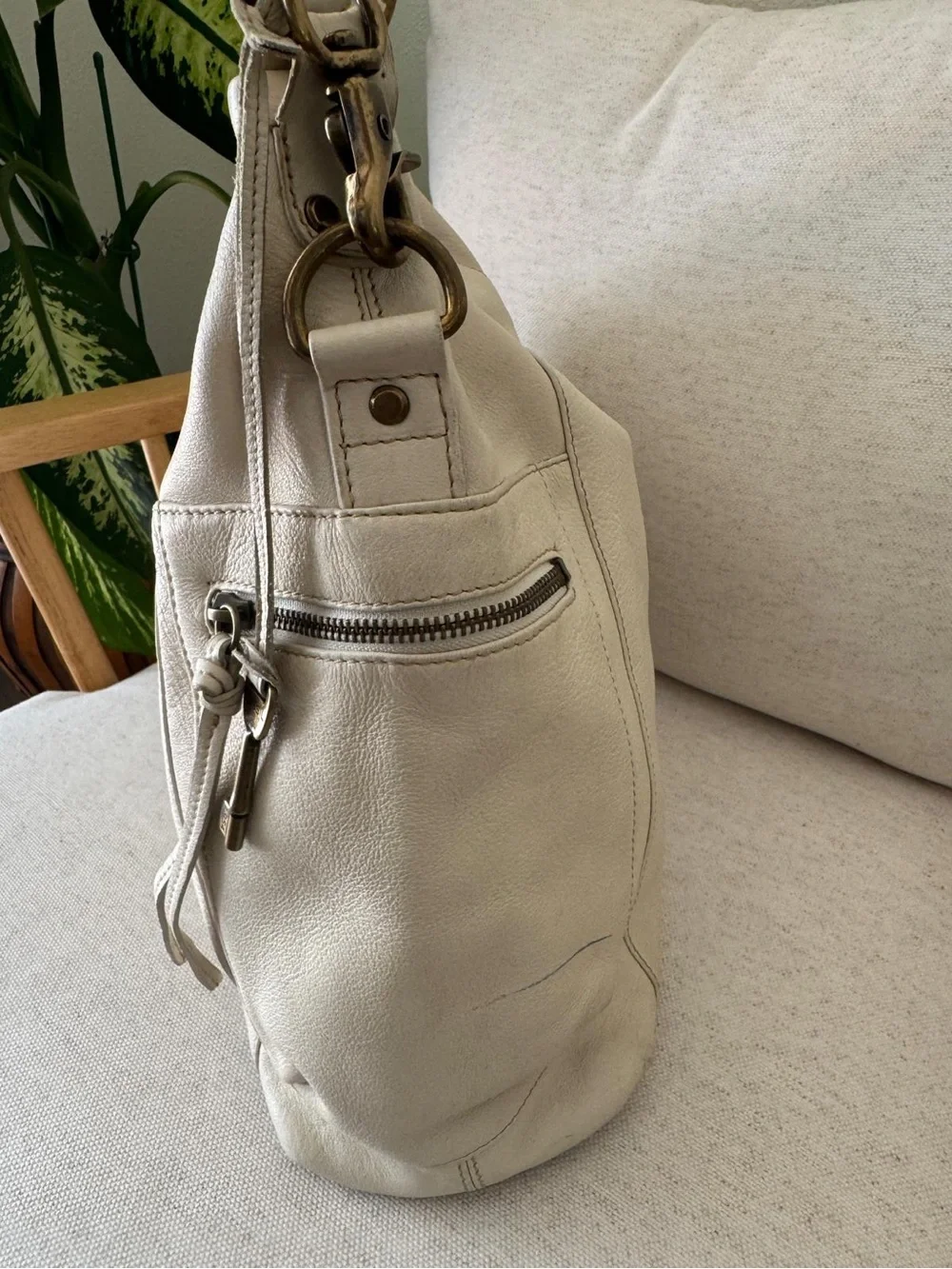Fossil Vintage Cream Ivory Leather Shoulder Women’s Hobo Slouchy Bag Purse Y2K